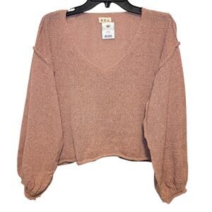 POL Sweater Women Small Pink Boho Cropped V-Neck Lightweight Relaxed New Spring